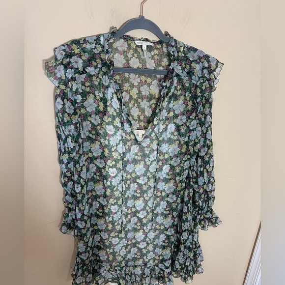 MAJE Rullina Floral Ruffle Metallic Dress/SZ medium - Picture 3 of 8